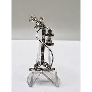 Vintage Telephone Rhinestone Brooch Candlestick Phone Silver Tone Pin